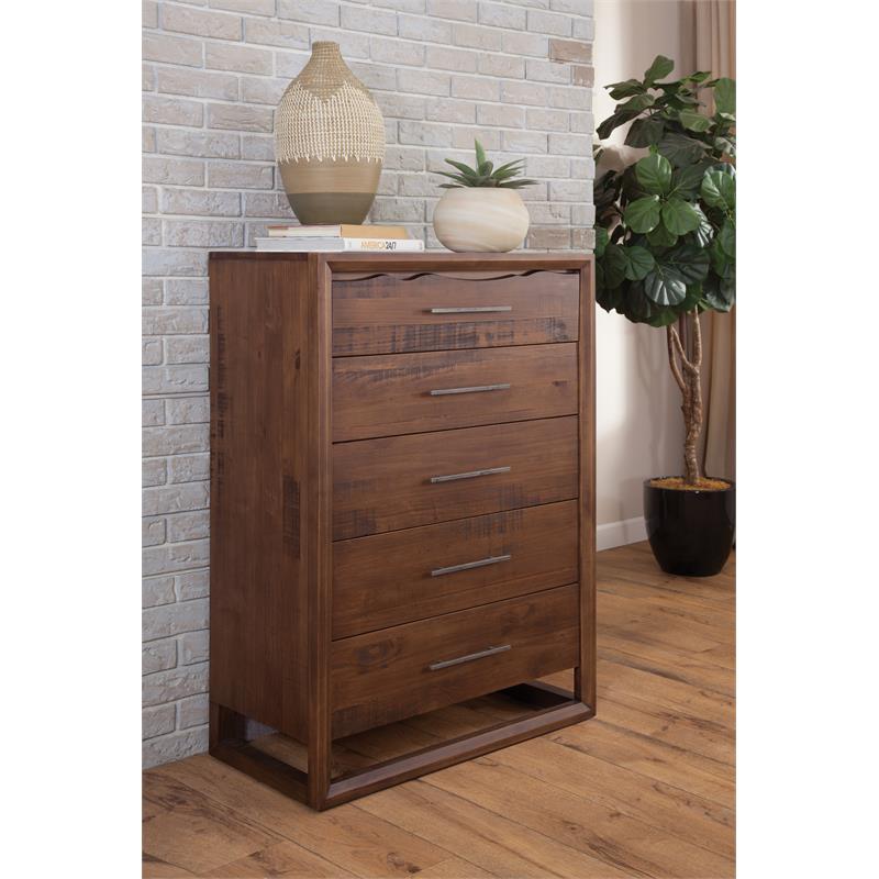 Pemberly Row Modern / Contemporary 5-drawer Mocha Brown Wood Chest