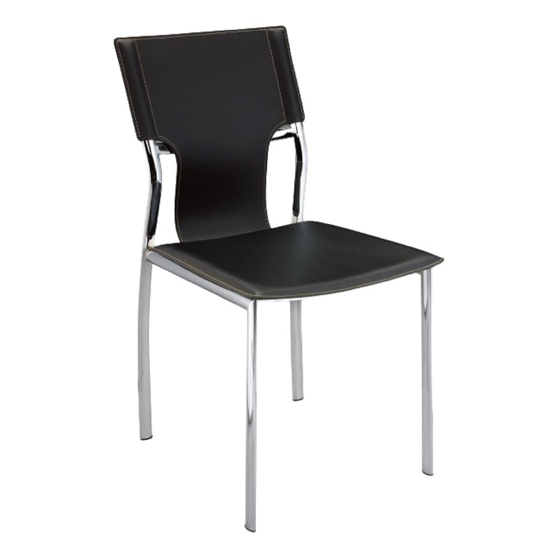 Pemberly Row Black Leather Side Chair withChrome Legs Set of 4
