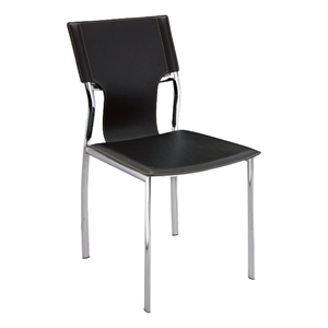 Pemberly Row Black Leather Side Chair withChrome Legs Set of 4