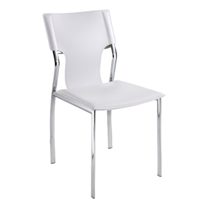 Pemberly Row White Leather Side Chair with Chrome Legs Set of 4