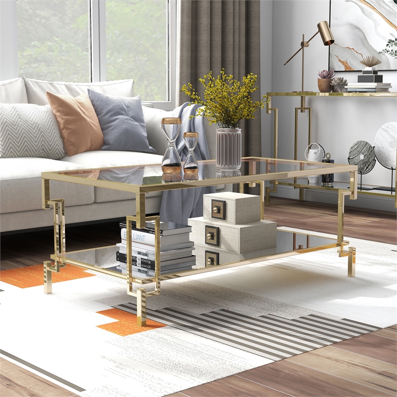 Pemberly Row Modern Metal 1-Shelf Coffee Table in Gold Champagne