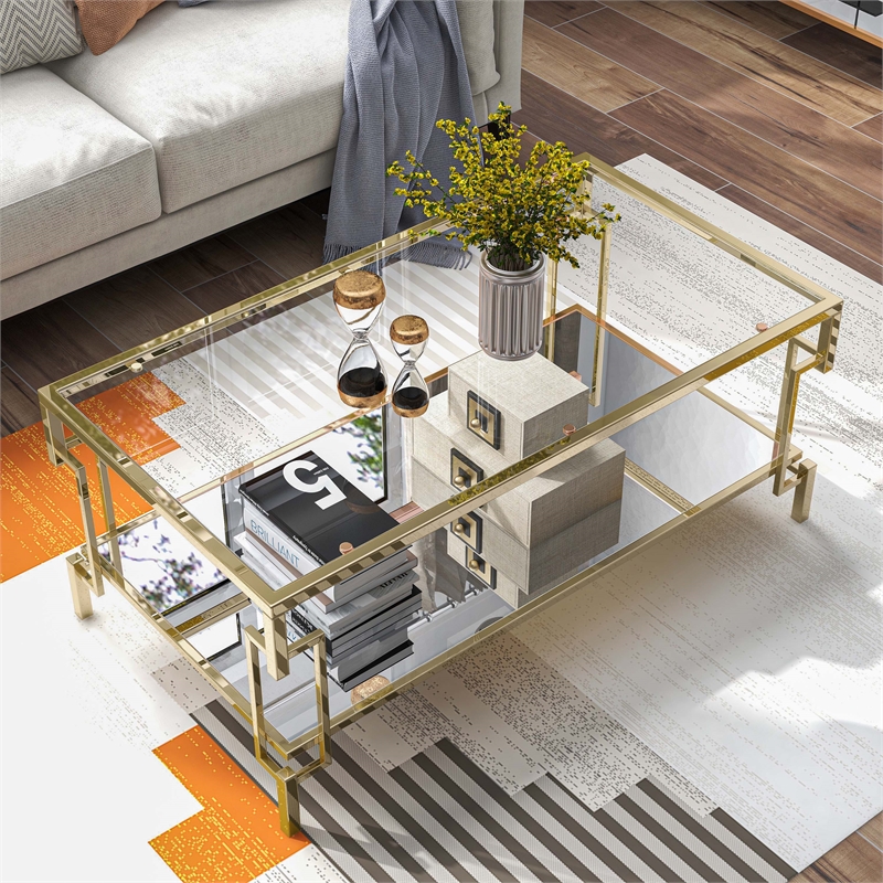 Pemberly Row Modern Metal 1-Shelf Coffee Table in Gold Champagne
