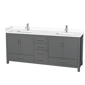 Pemberly Row Modern 80&quot Wood Double Bathroom Vanity in Dark Gray