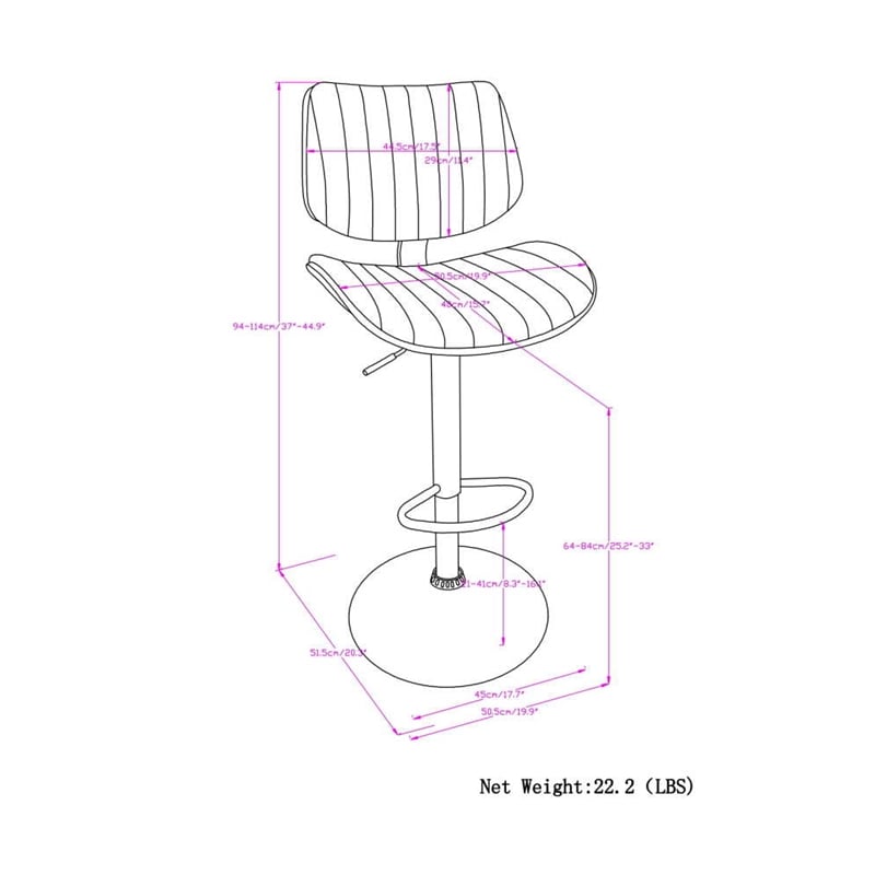 Pemberly Row Mid Century Modern Adjustable Bar Stool in Black Faux Leather