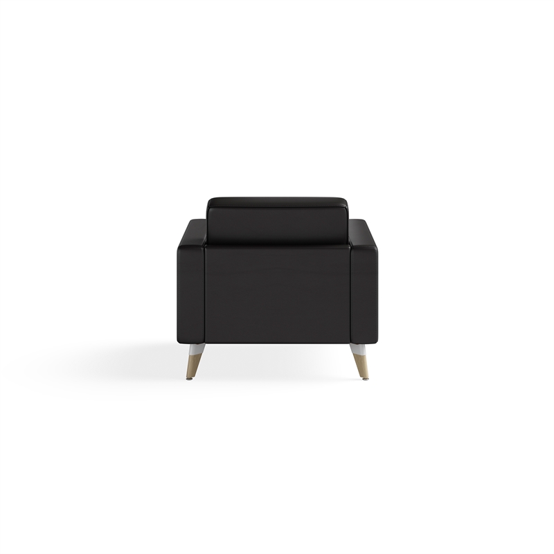 Pemberly Row Contemporary Lounge Chair Resi Wooden Feet Black Leather