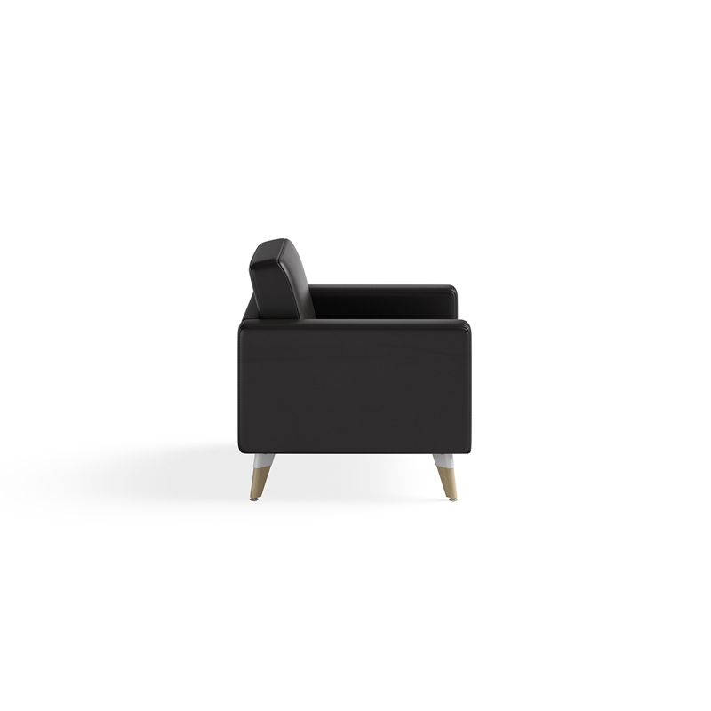 Pemberly Row Contemporary Lounge Chair Resi Wooden Feet Black Leather