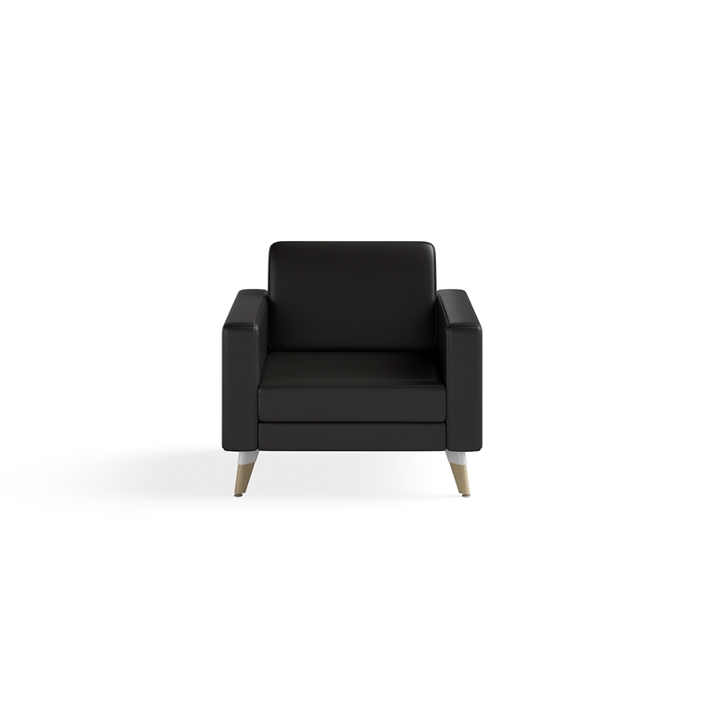 Pemberly Row Contemporary Lounge Chair Resi Wooden Feet Black Leather