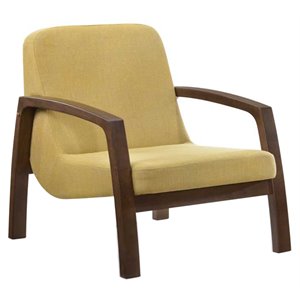 Pemberly Row Solid Wood & Fabric Accent Chair in Yellow/Walnut