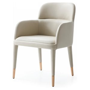 Pemberly Row 19&quot Modern Eco-Leather Dining Arm Chair in Beige/Gold