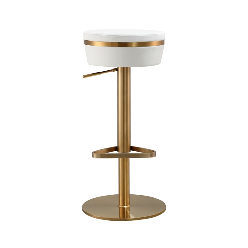 Pemberly Row Modern White and Gold Vegan Leather Adjustable Stool