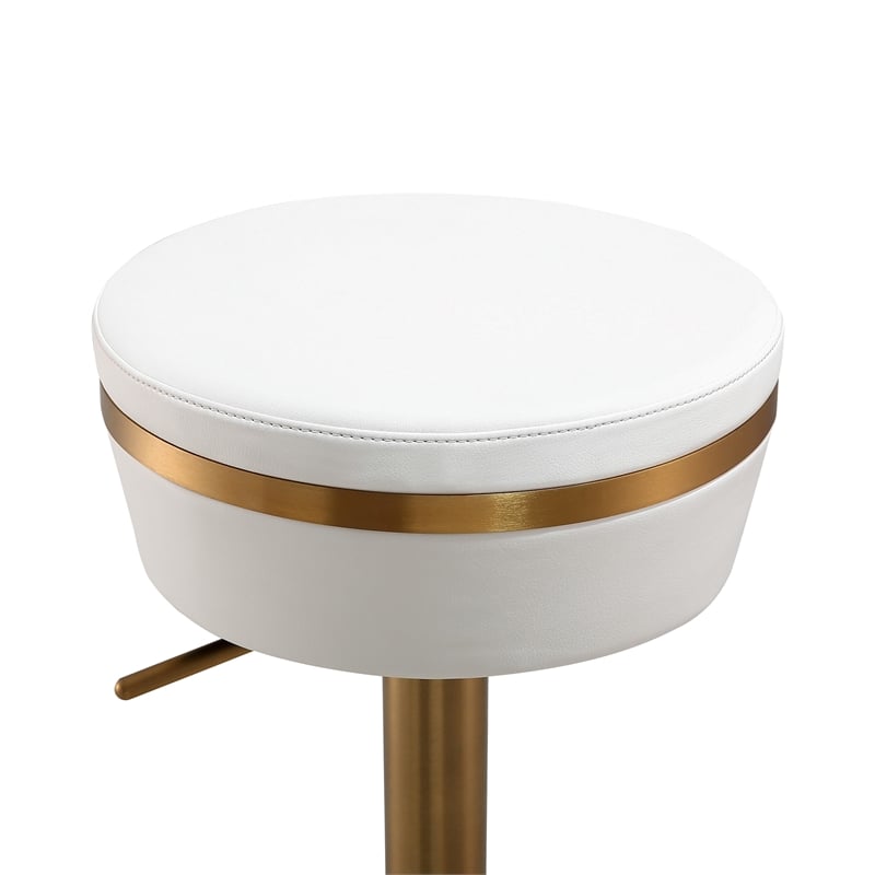 Pemberly Row Modern White and Gold Vegan Leather Adjustable Stool