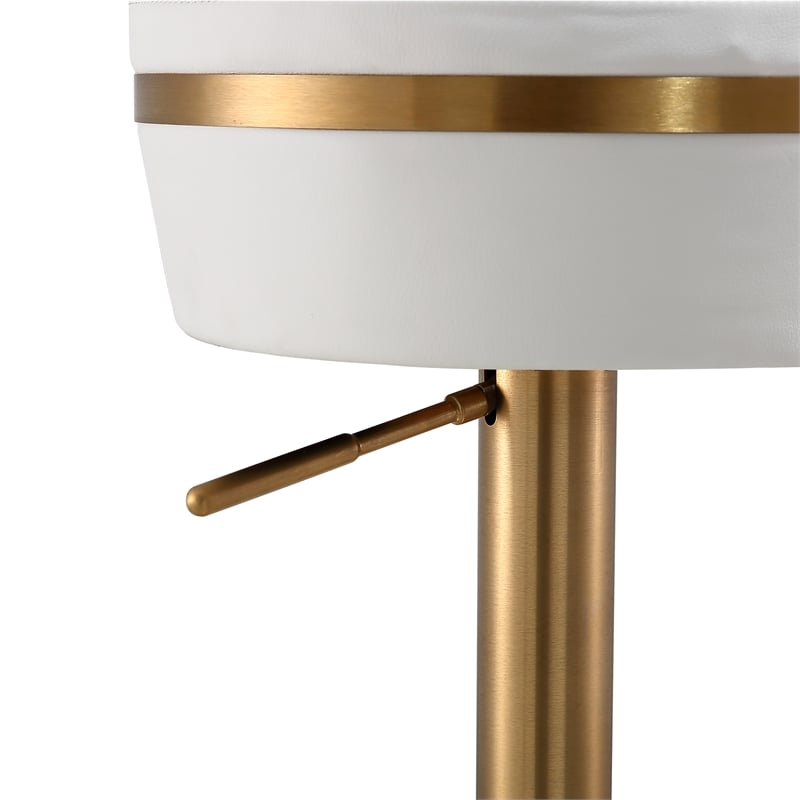 Pemberly Row Modern White and Gold Vegan Leather Adjustable Stool