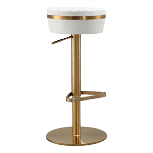 Pemberly Row Modern White and Gold Vegan Leather Adjustable Stool