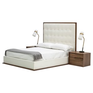 Pemberly Row 83.94x87.32&quot Vegan Leather Eastern King Bed in White/Walnut