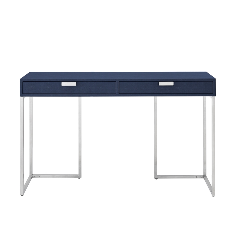 Pemberly Row Contemporary Faux Shagreen Console Table Navy/Chrome