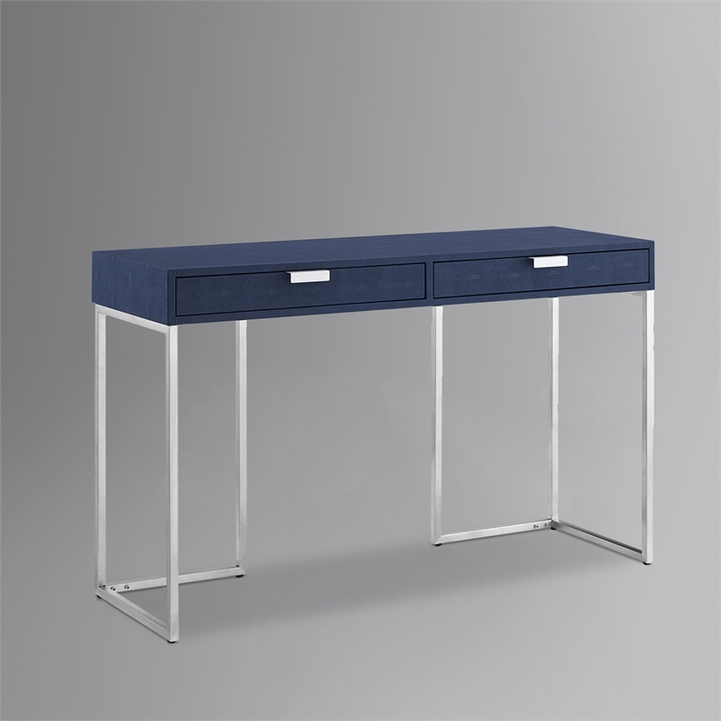Pemberly Row Contemporary Faux Shagreen Console Table Navy/Chrome