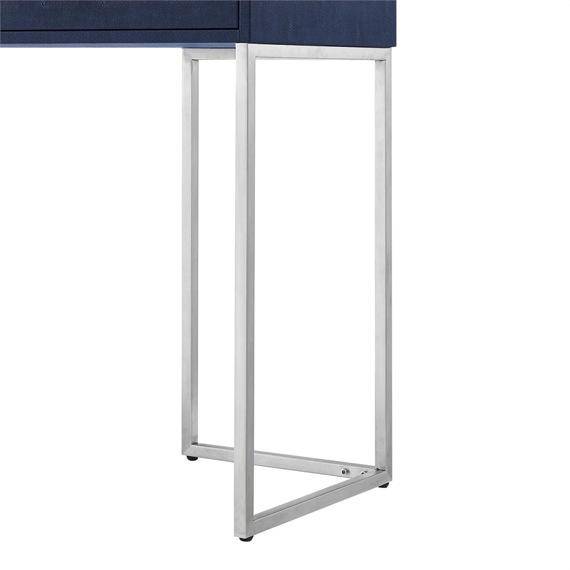 Pemberly Row Contemporary Faux Shagreen Console Table Navy/Chrome