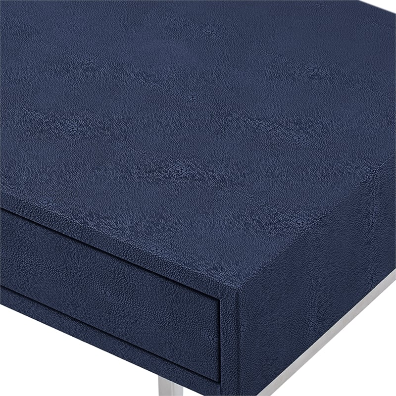 Pemberly Row Contemporary Faux Shagreen Console Table Navy/Chrome