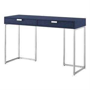 Pemberly Row Contemporary Faux Shagreen Console Table Navy/Chrome