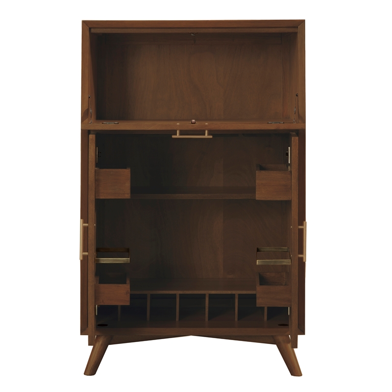 Pemberly Row Large Bar Cabinet with Drop Down Tray in Walnut