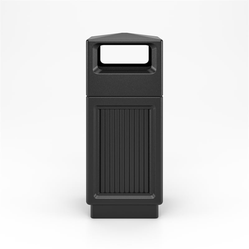 Pemberly Row Indoor/Outdoor Black Trash Cans w/ Recessed Panel Receptacles