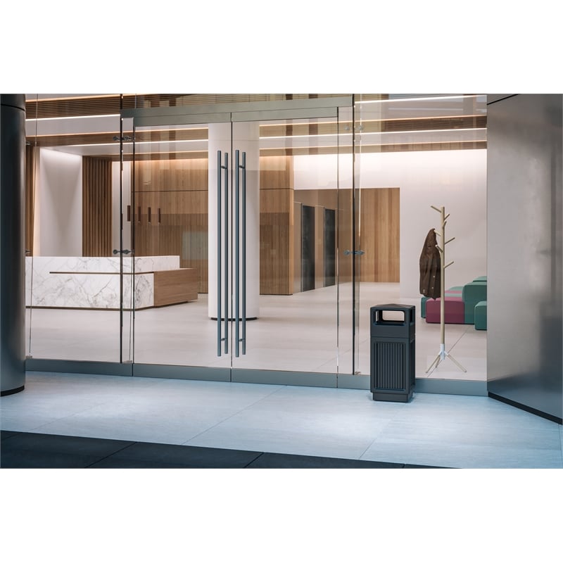 Pemberly Row Indoor/Outdoor Black Trash Cans w/ Recessed Panel Receptacles