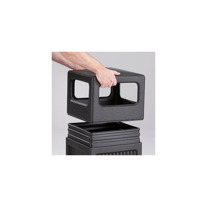 Pemberly Row Indoor/Outdoor Black Trash Cans w/ Recessed Panel Receptacles