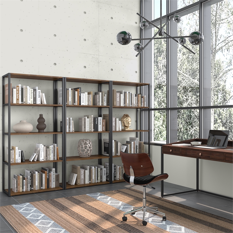 Pemberly Row SOLID ACACIA WOOD 30 inch Wide Bookcase - Rustic Natural Aged Brown