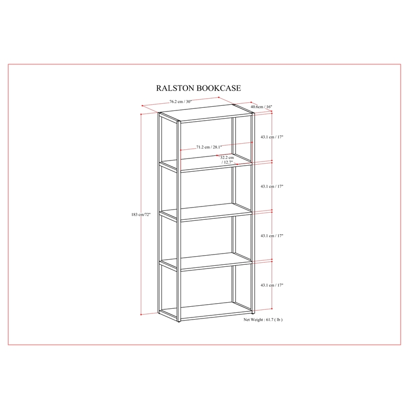 Pemberly Row SOLID ACACIA WOOD 30 inch Wide Bookcase - Rustic Natural Aged Brown