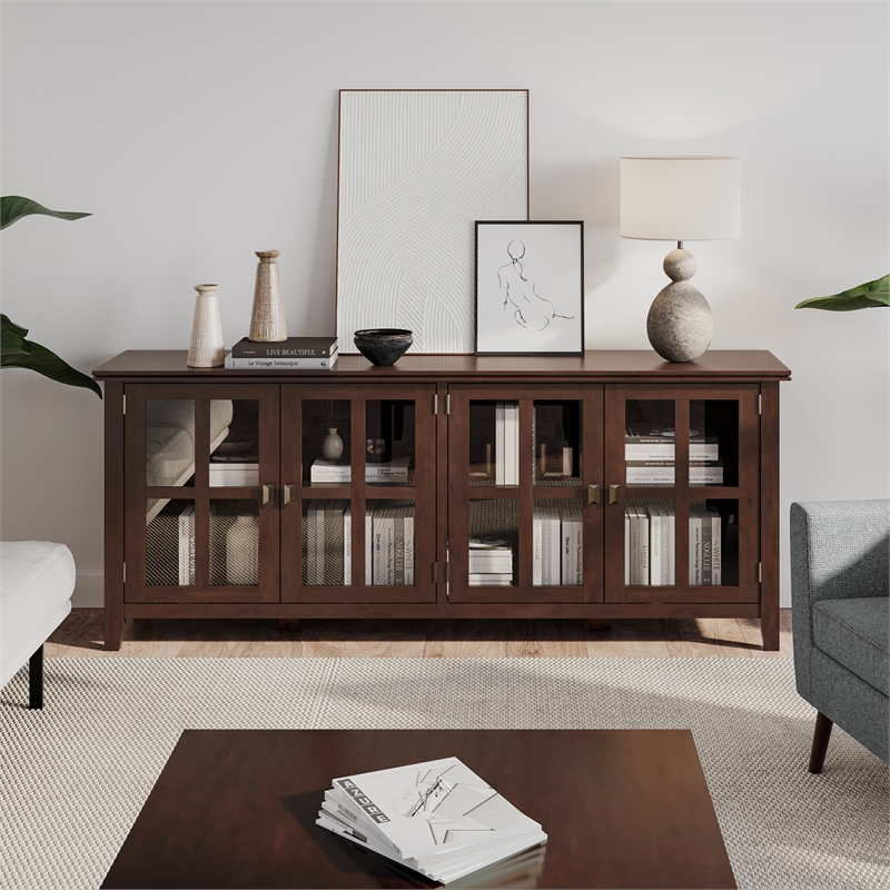 Pemberly Row SOLID WOOD 66 inch Wide Wide 4 Door Storage Cabinet in Russet Brown