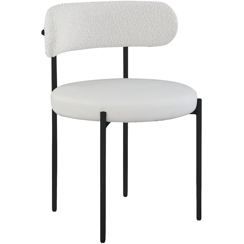 Pemberly Row Cream Vegan Leather and Boucle Fabric Dining Chair
