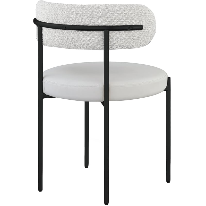 Pemberly Row Cream Vegan Leather and Boucle Fabric Dining Chair