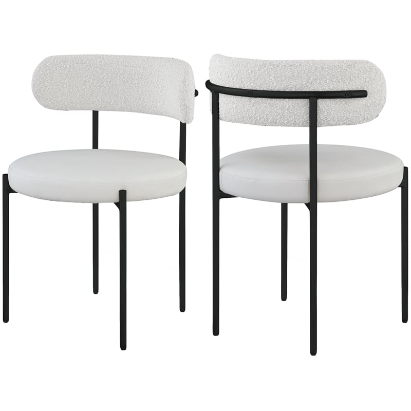 Pemberly Row Cream Vegan Leather and Boucle Fabric Dining Chair