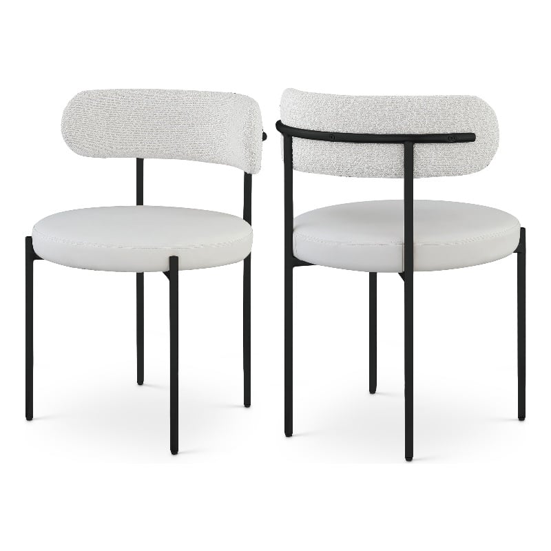 Pemberly Row Cream Vegan Leather and Boucle Fabric Dining Chair