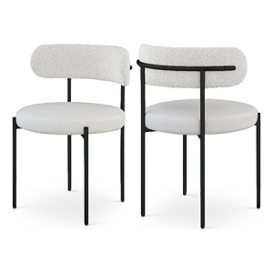 Pemberly Row Cream Vegan Leather and Boucle Fabric Dining Chair