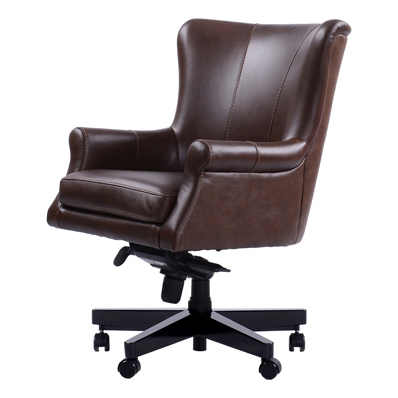 Pemberly Row Leather Swivel Desk Chair in Verona Brown Finish