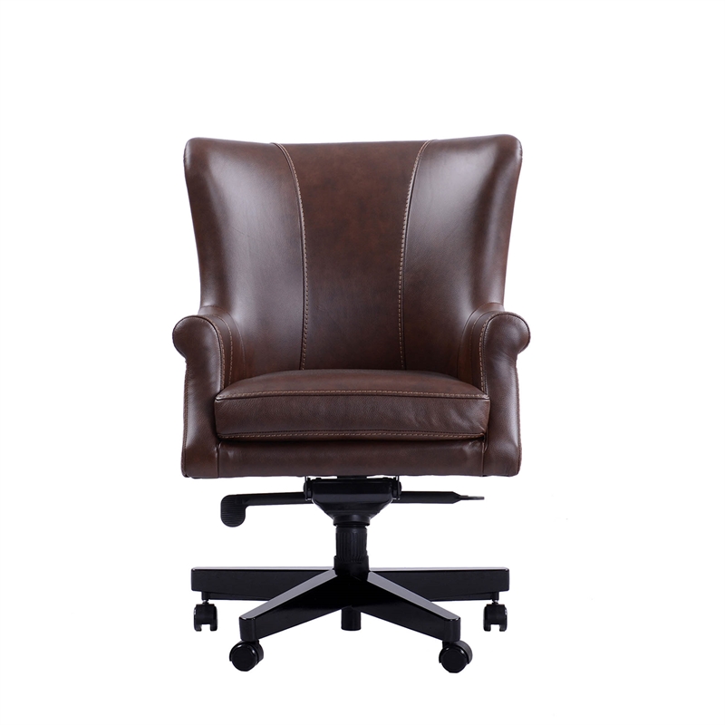 Pemberly Row Leather Swivel Desk Chair in Verona Brown Finish