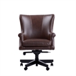Pemberly Row Leather Swivel Desk Chair in Verona Brown Finish