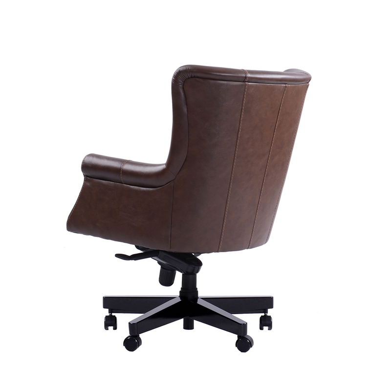 Pemberly Row Leather Swivel Desk Chair in Verona Brown Finish