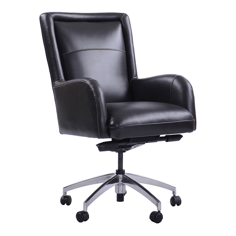 Pemberly Row Modern Leather Swivel Desk Chair in Verona Blackberry