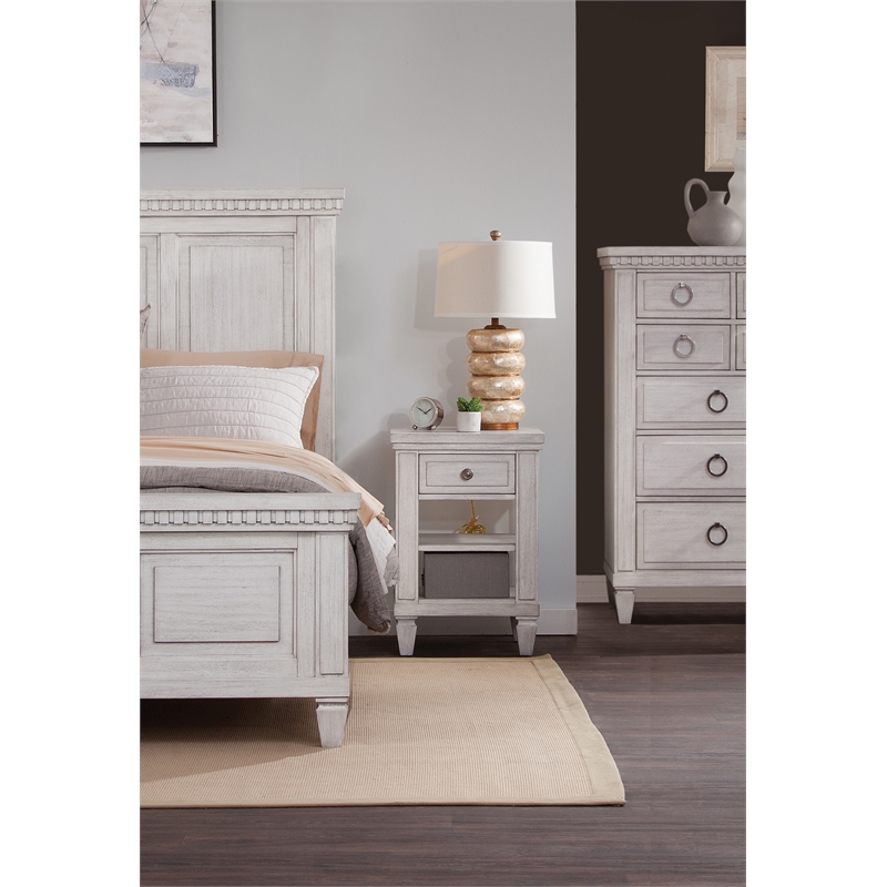 Pemberly Row Oyster White Wood 1-Drawer Storage Farmhouse Nightstand