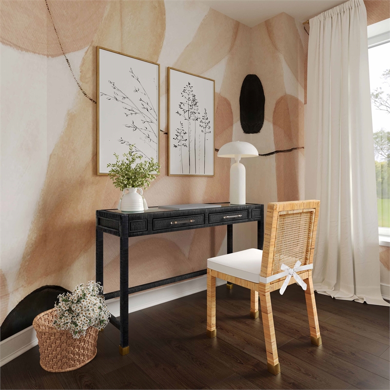 Pemberly Row Modern / Contemporary Charcoal Finish Rattan Desk