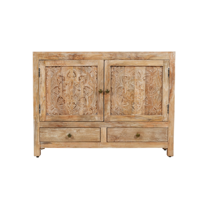 Pemberly Row 2-Door 2-Drawer Solid Wood Accent Cabinet in White Wash
