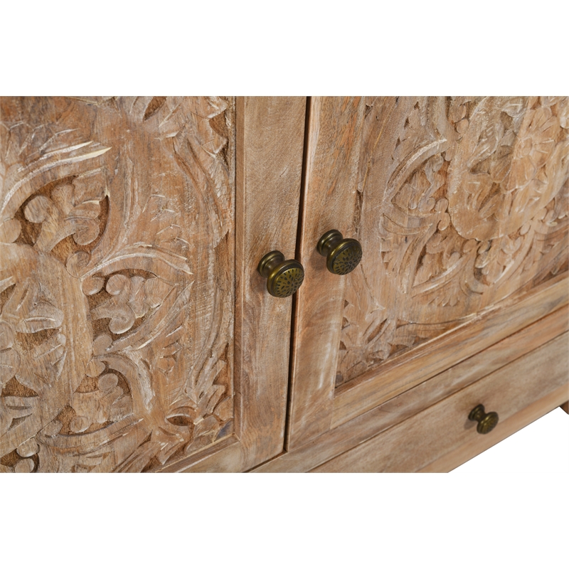 Pemberly Row 2-Door 2-Drawer Solid Wood Accent Cabinet in White Wash