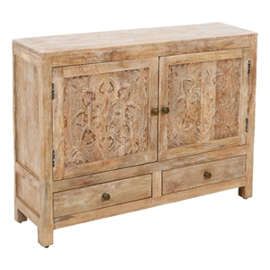 Pemberly Row 2-Door 2-Drawer Solid Wood Accent Cabinet in White Wash