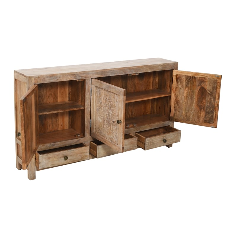 Pemberly Row 3-Door 3-Drawer Solid Wood Accent Cabinet in White Wash