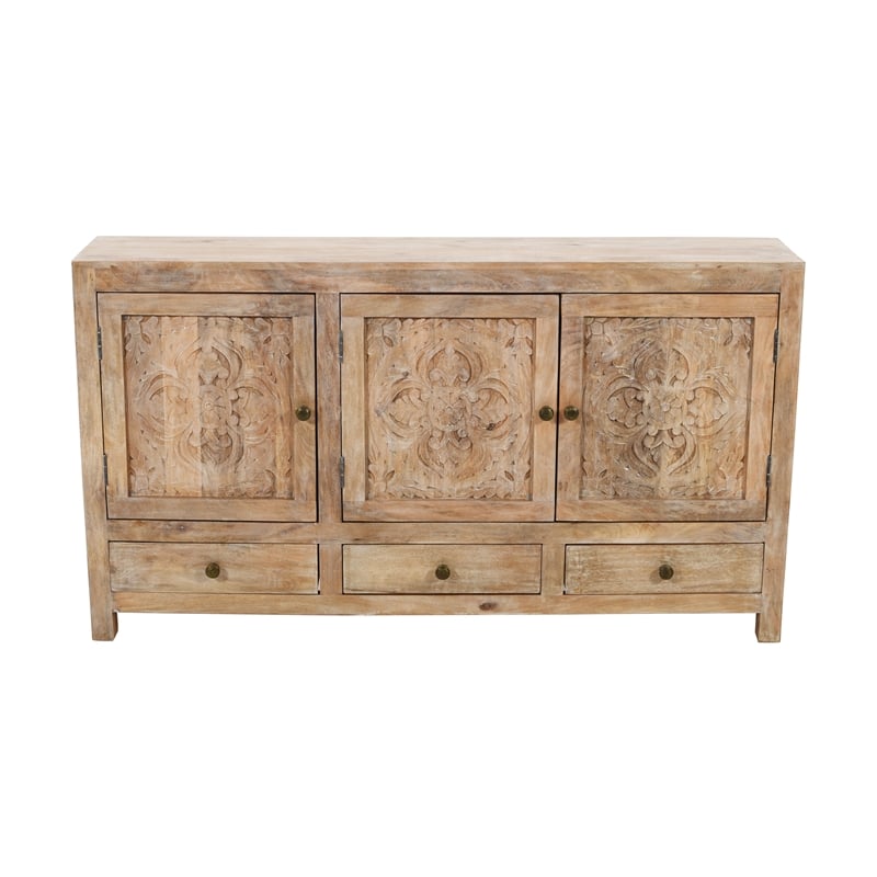 Pemberly Row 3-Door 3-Drawer Solid Wood Accent Cabinet in White Wash