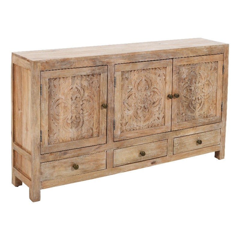 Pemberly Row 3-Door 3-Drawer Solid Wood Accent Cabinet in White Wash