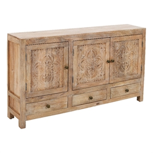 Pemberly Row 3-Door 3-Drawer Solid Wood Accent Cabinet in White Wash