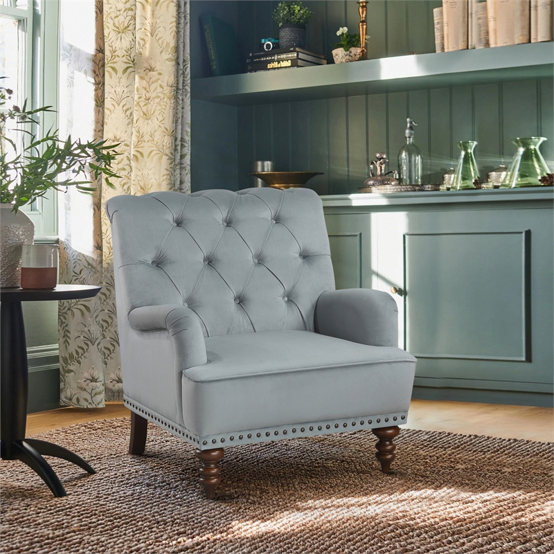 Pemberly Row Modern Fabric Upholstered Accent Chair in Gray Color